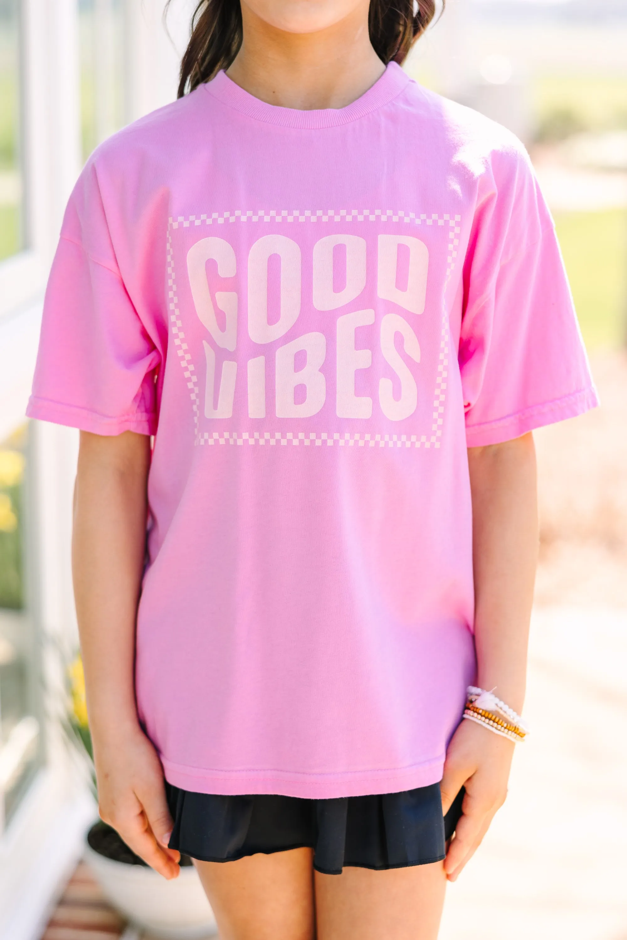 Girls: Good Vibes Only Pink Oversized Graphic Tee