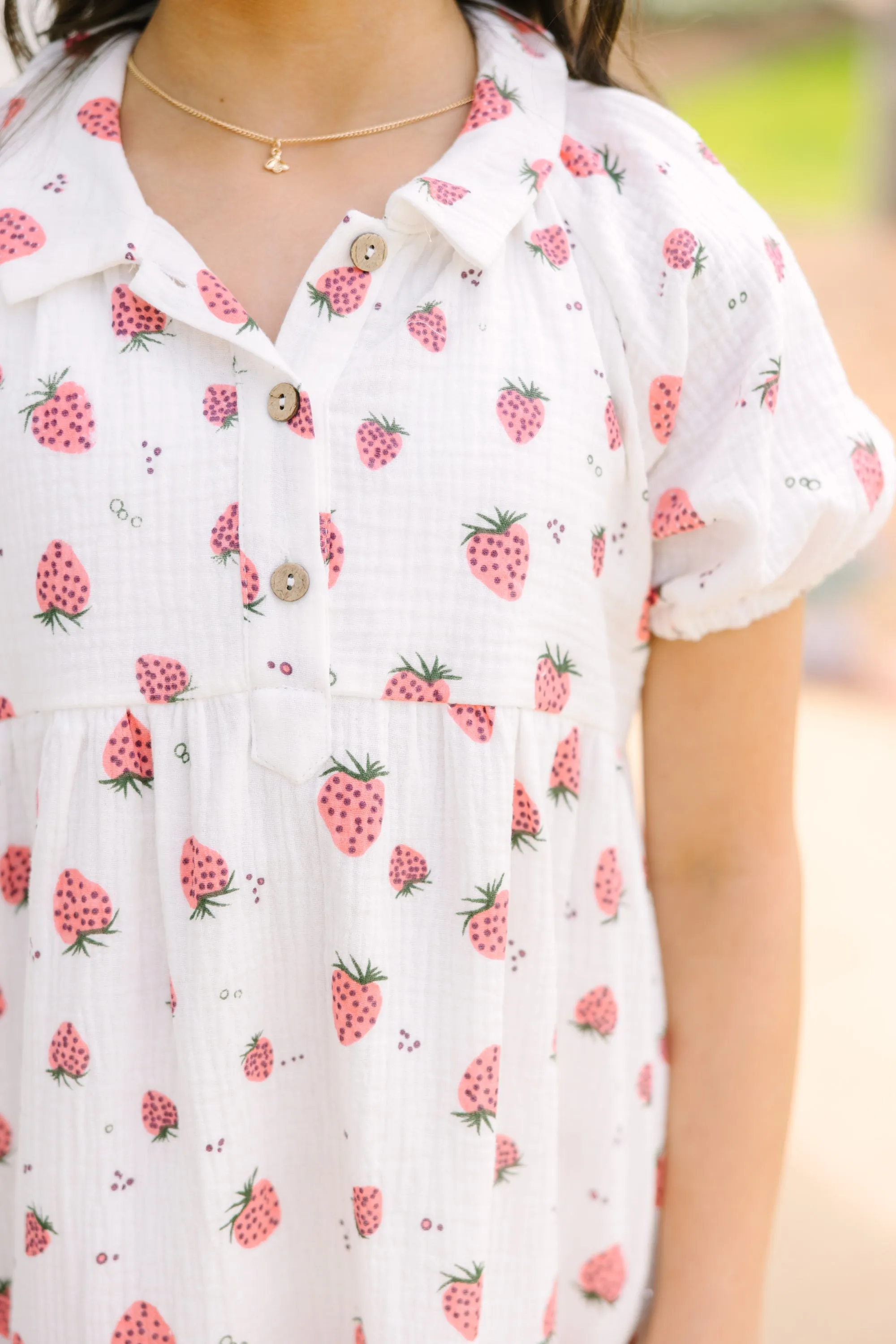 Girls: Meet You There Off White Strawberry Print Dress