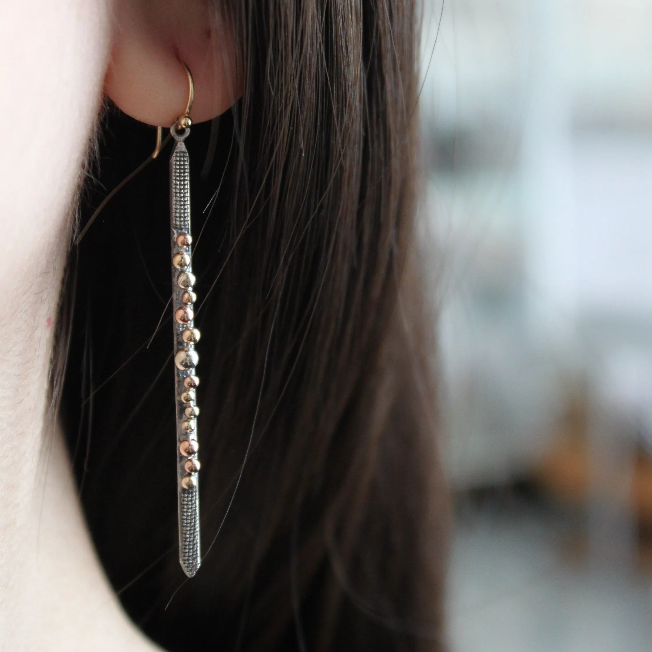 Gold Studded Bar Dangle Earrings