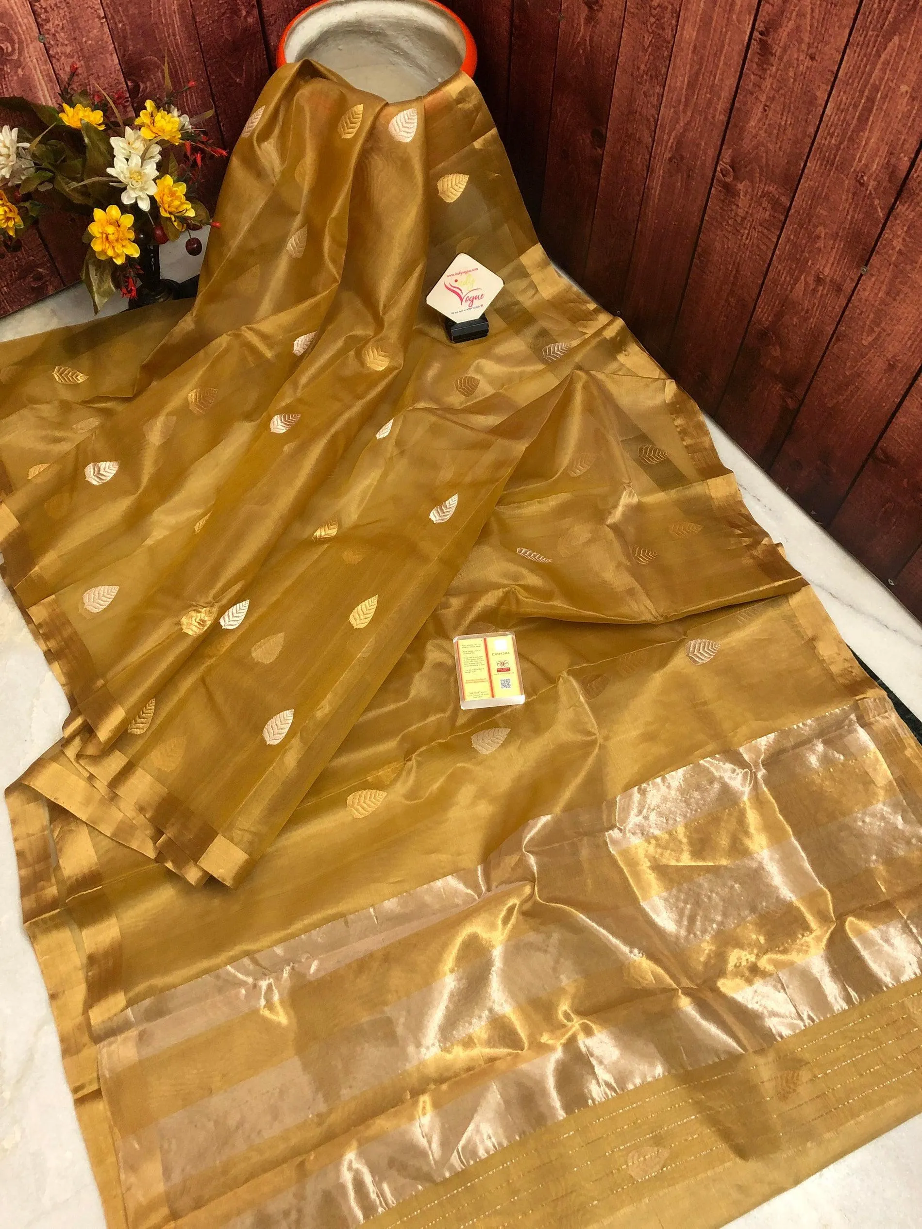 Golden Color Tissue Chanderi Banarasi with Golden and Silver Butta Work