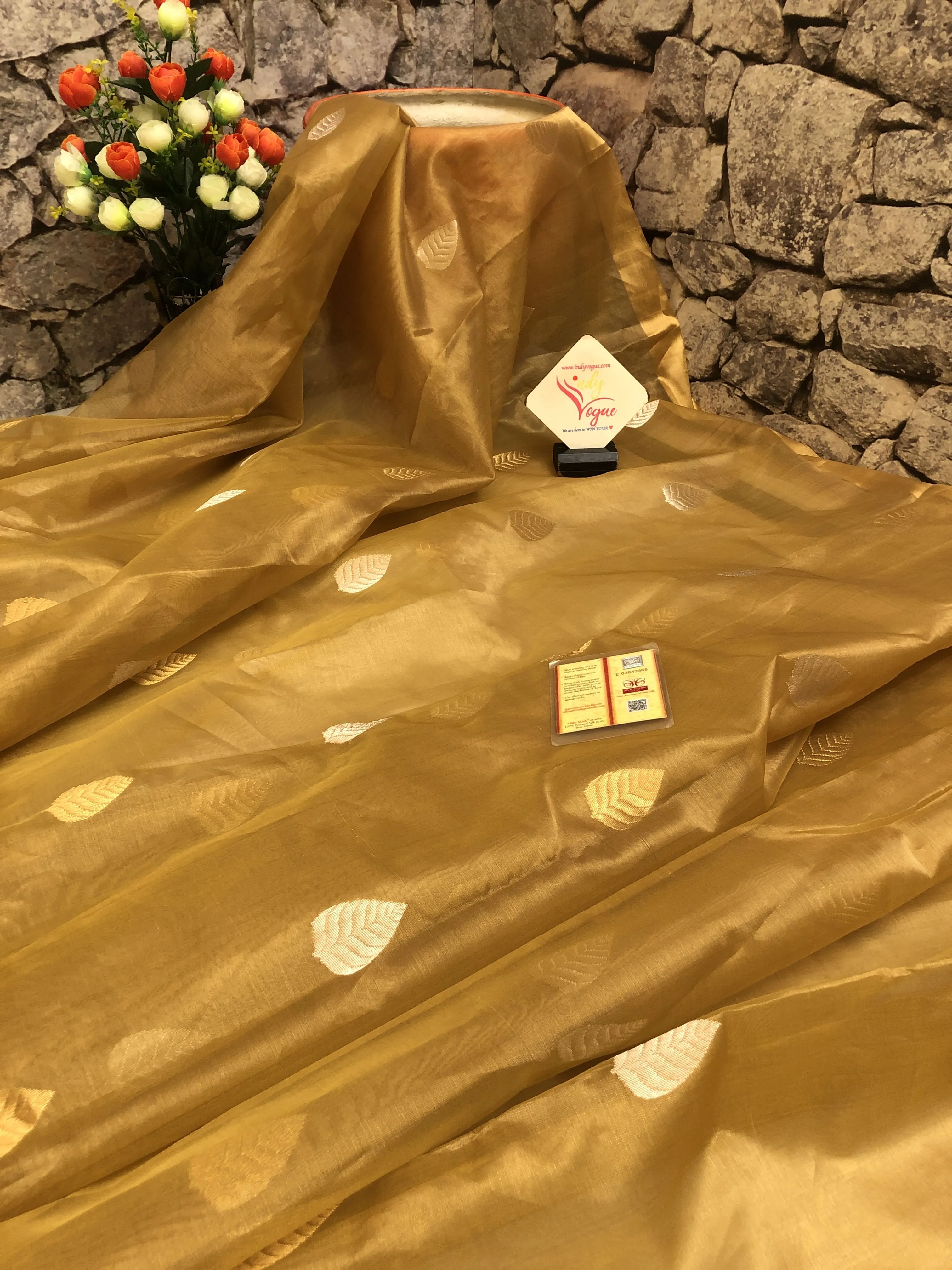 Golden Color Tissue Chanderi Banarasi with Golden and Silver Butta Work