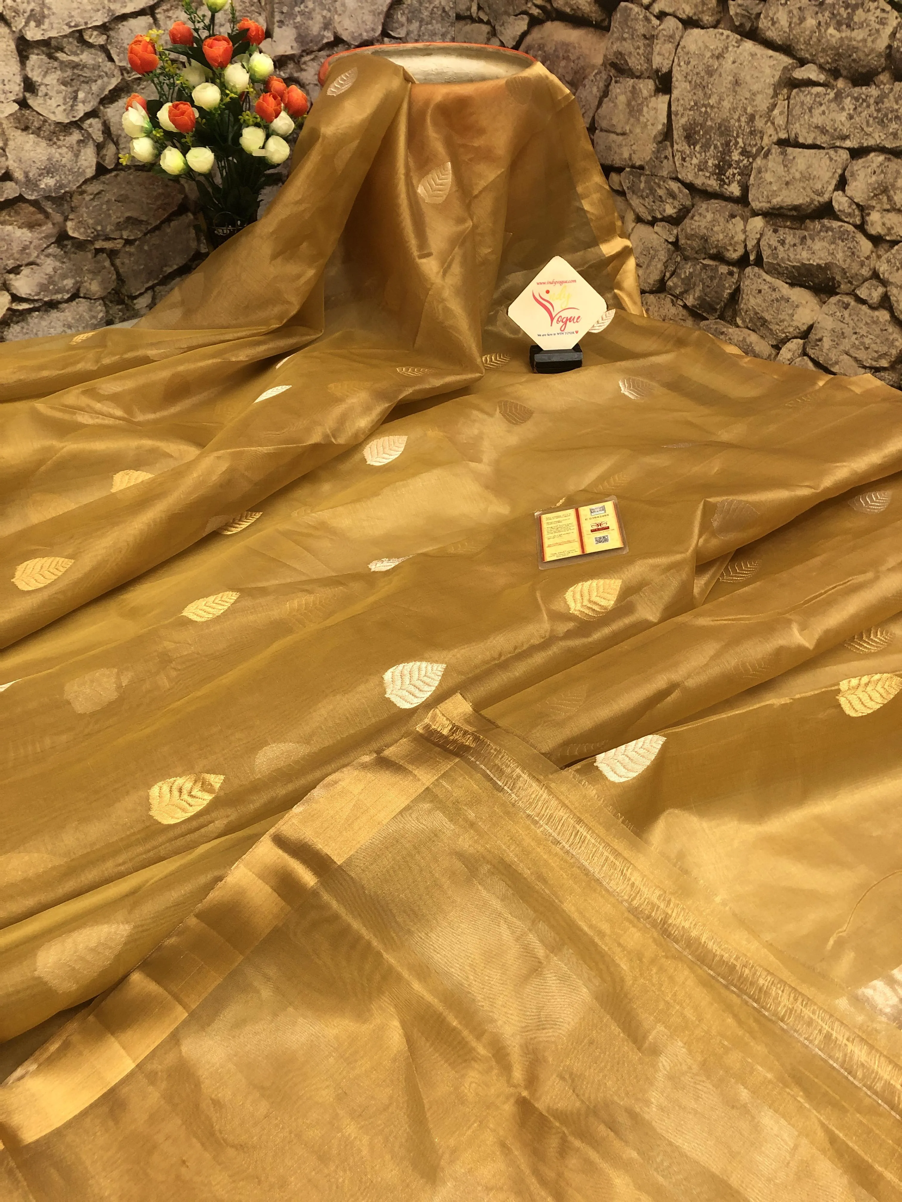 Golden Color Tissue Chanderi Banarasi with Golden and Silver Butta Work