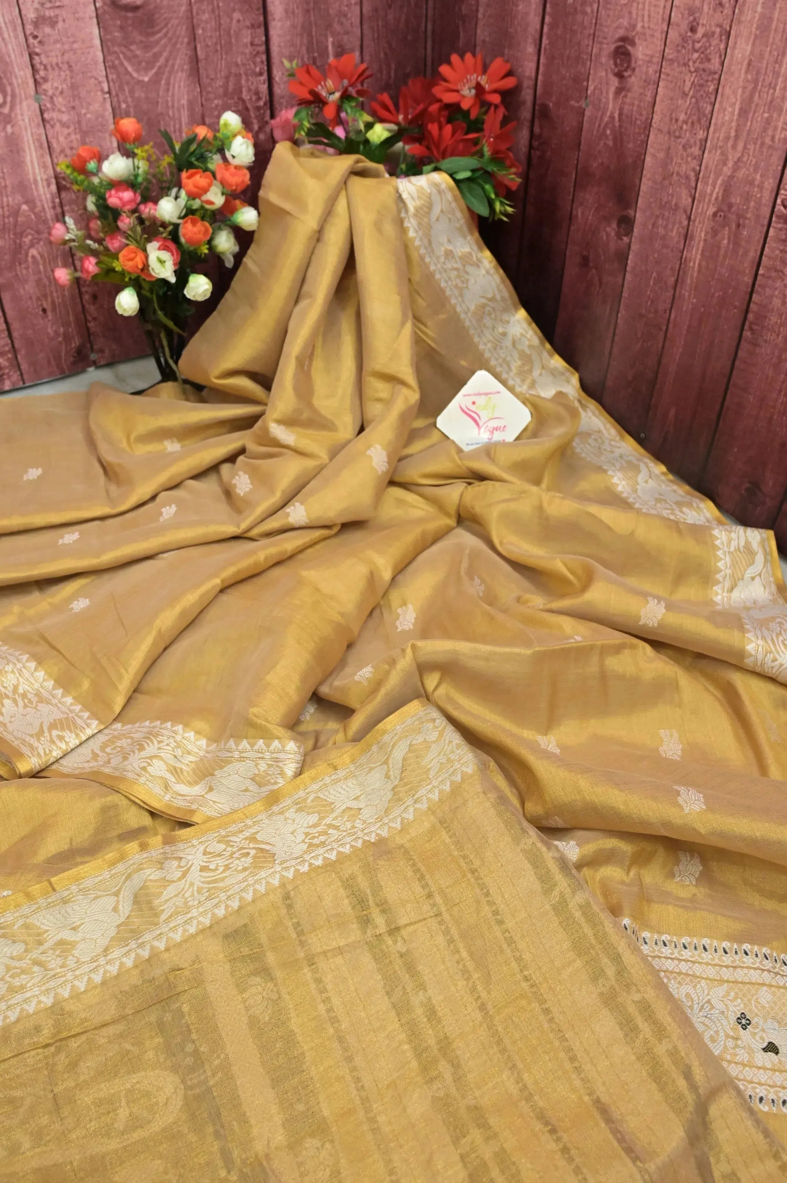 Golden Yellow Color Tissue Handloom Saree with Baluchari Style Weaving