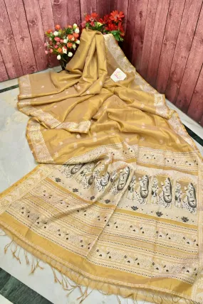 Golden Yellow Color Tissue Handloom Saree with Baluchari Style Weaving