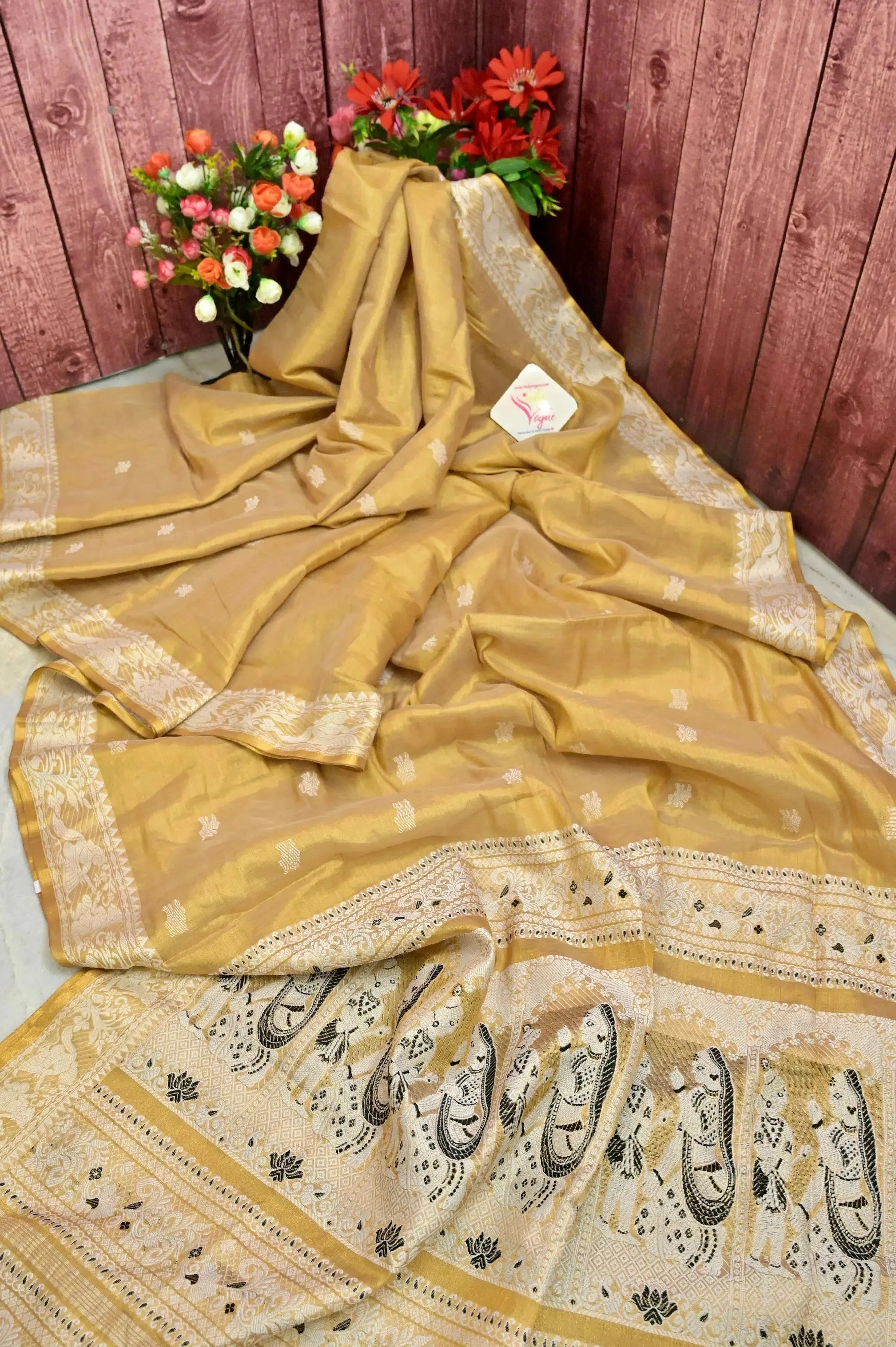 Golden Yellow Color Tissue Handloom Saree with Baluchari Style Weaving