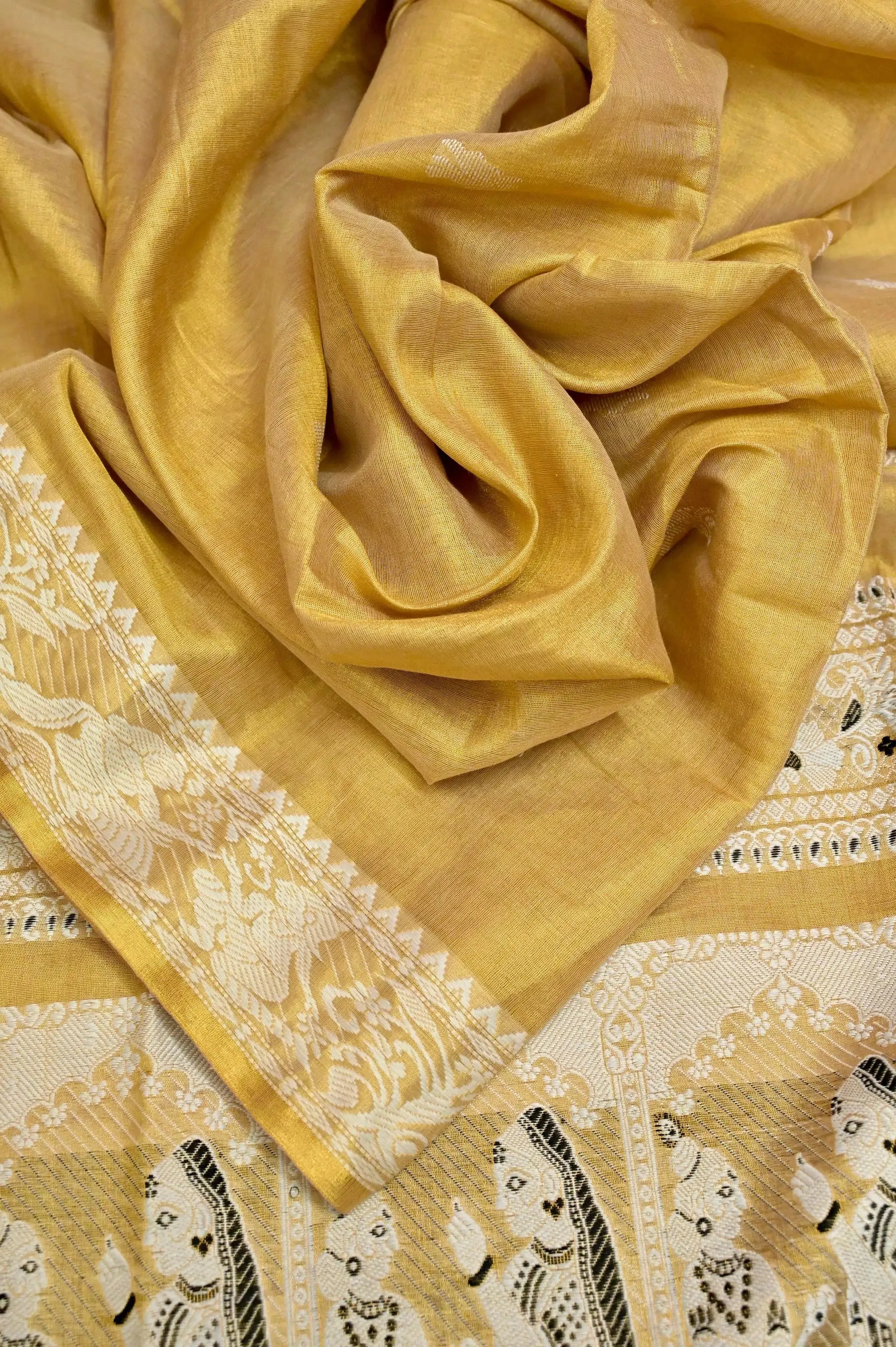 Golden Yellow Color Tissue Handloom Saree with Baluchari Style Weaving