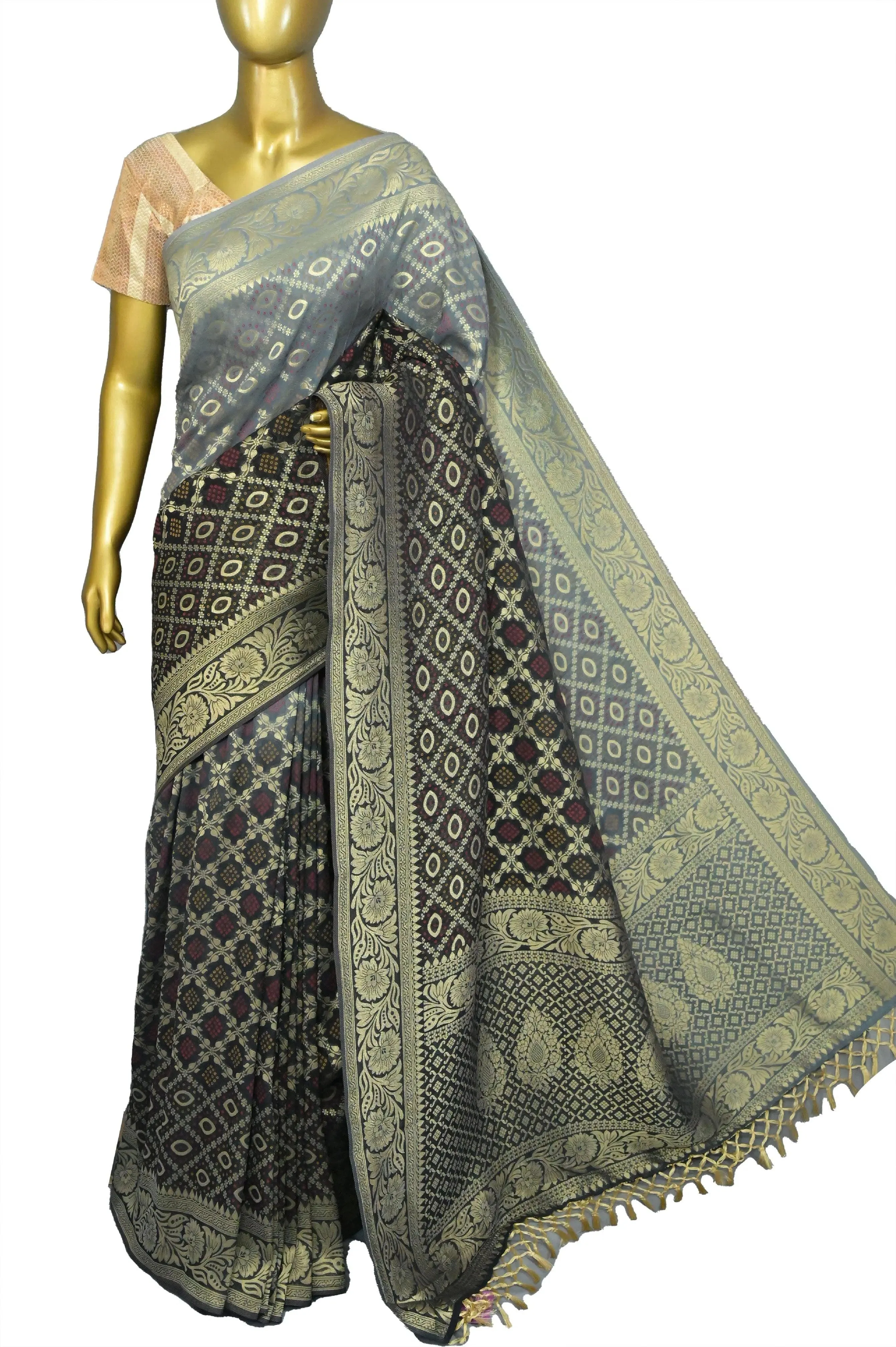 Grey and Black Color Khaddi Georgette with Allover Jaal