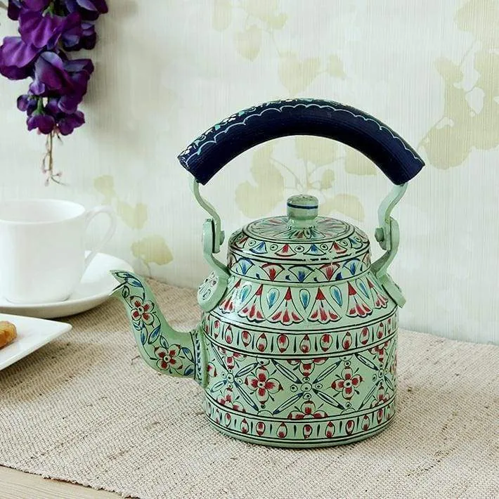 Hand Painted Mint Green Tea Pot in Aluminium