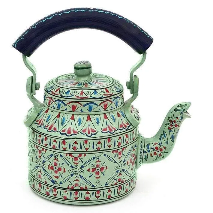 Hand Painted Mint Green Tea Pot in Aluminium