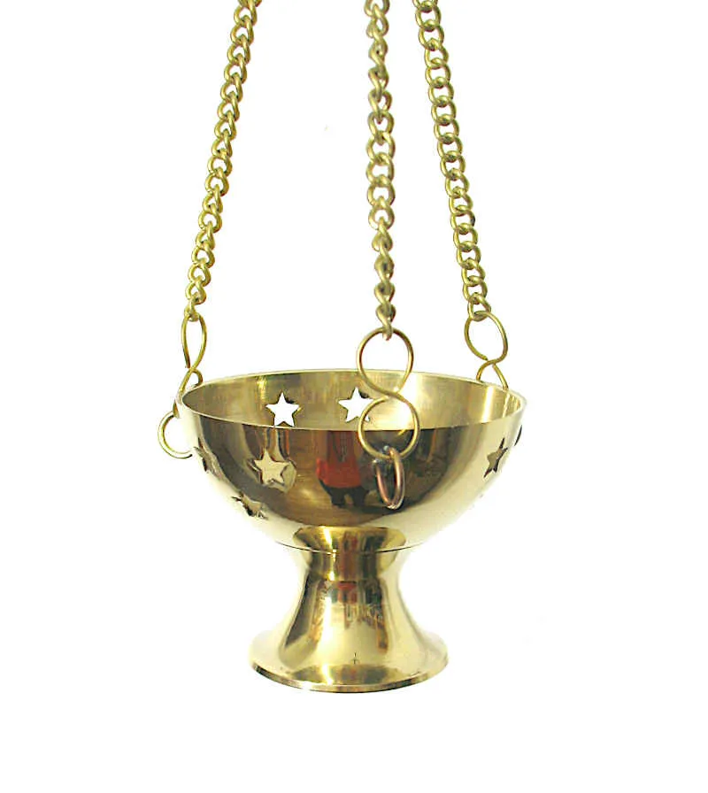 Hanging Brass Incense Burner With Cut-Out Stars