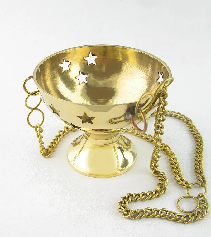 Hanging Brass Incense Burner With Cut-Out Stars