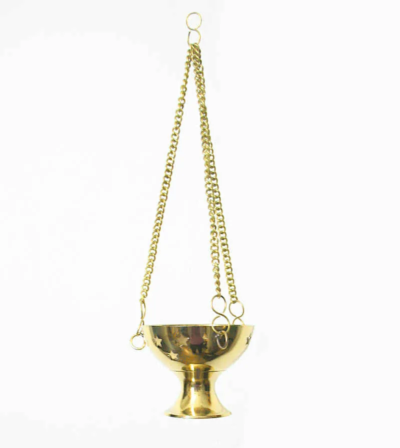 Hanging Brass Incense Burner With Cut-Out Stars