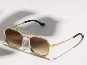 Hexagonal Golden Frame Sunglass X4592320