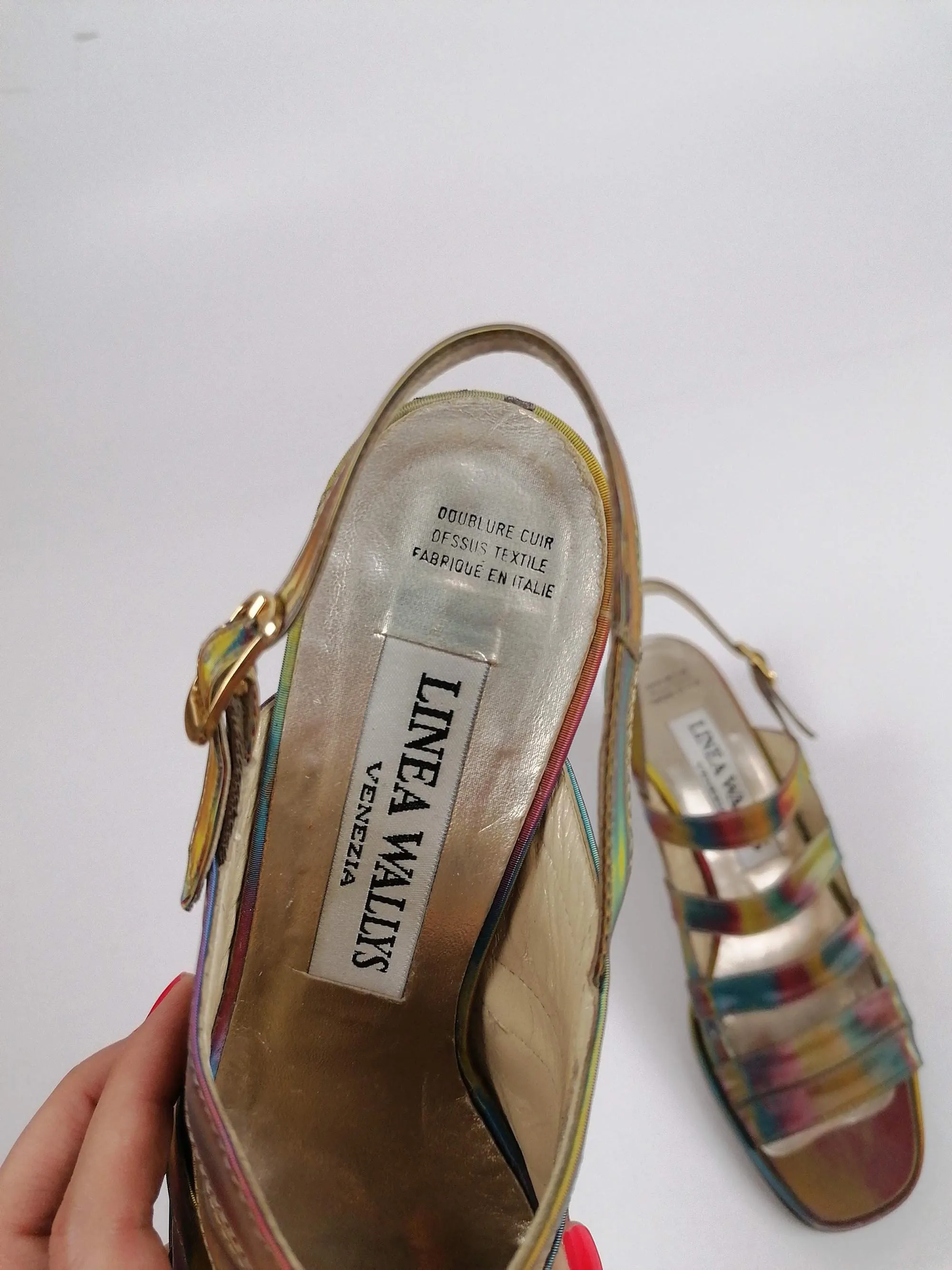 Holographic 80's 90's LINEA WALLYS Retro Sandals -  Size EU 37.5 / UK 4.5