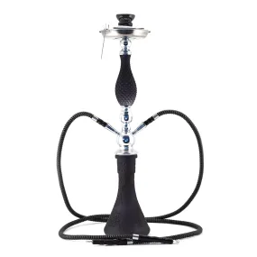 HOOKAH - 65cm 2 HOSE MATT BLK PATTERN GLASS CHROME METAL BLACK CONE