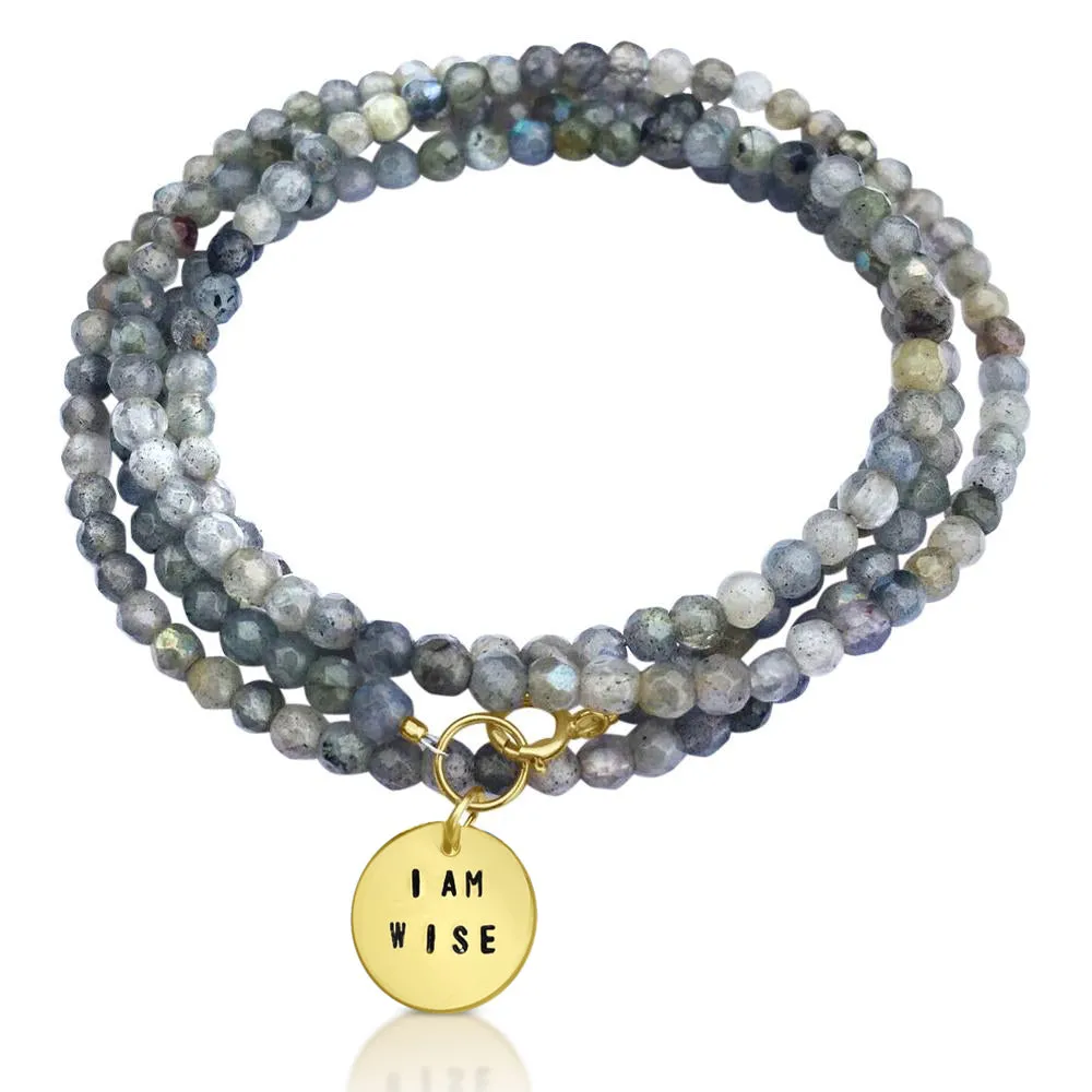 I am Wise Affirmation Wrap Bracelet with Labradorite for Success in Life