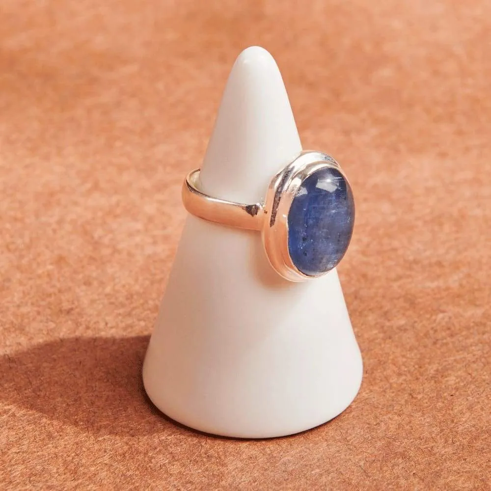 Kyanite Ring, Blue Cabochon Ring - 925 Sterling Silver Kyanite Ring - Natural Kyanite Gemstone Bezel Ring,Nickel Free, Handmade Jewelry