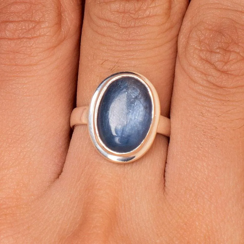 Kyanite Ring, Blue Cabochon Ring - 925 Sterling Silver Kyanite Ring - Natural Kyanite Gemstone Bezel Ring,Nickel Free, Handmade Jewelry