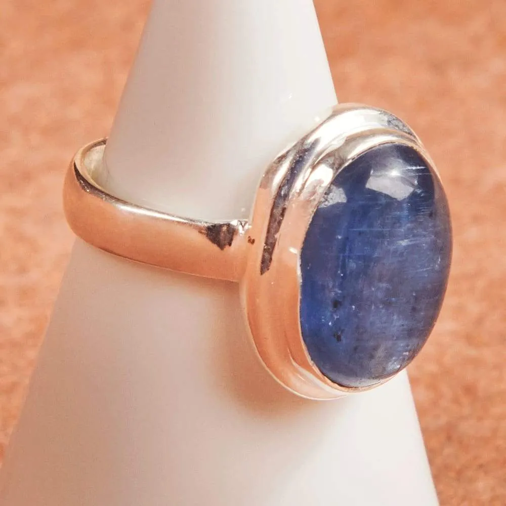 Kyanite Ring, Blue Cabochon Ring - 925 Sterling Silver Kyanite Ring - Natural Kyanite Gemstone Bezel Ring,Nickel Free, Handmade Jewelry