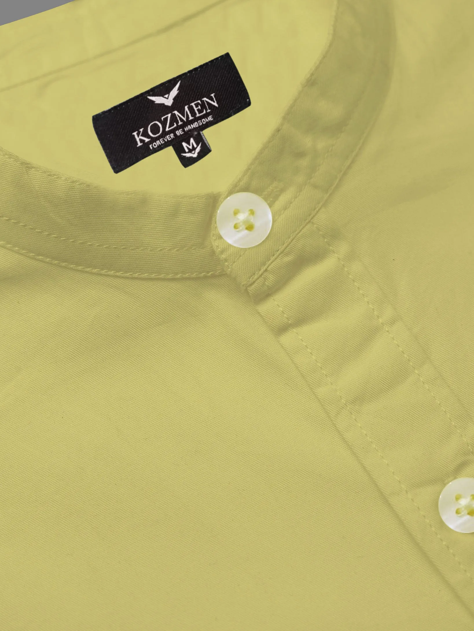 Lemon Premium Super Soft Solid Cotton Mandarin Collar Shirt