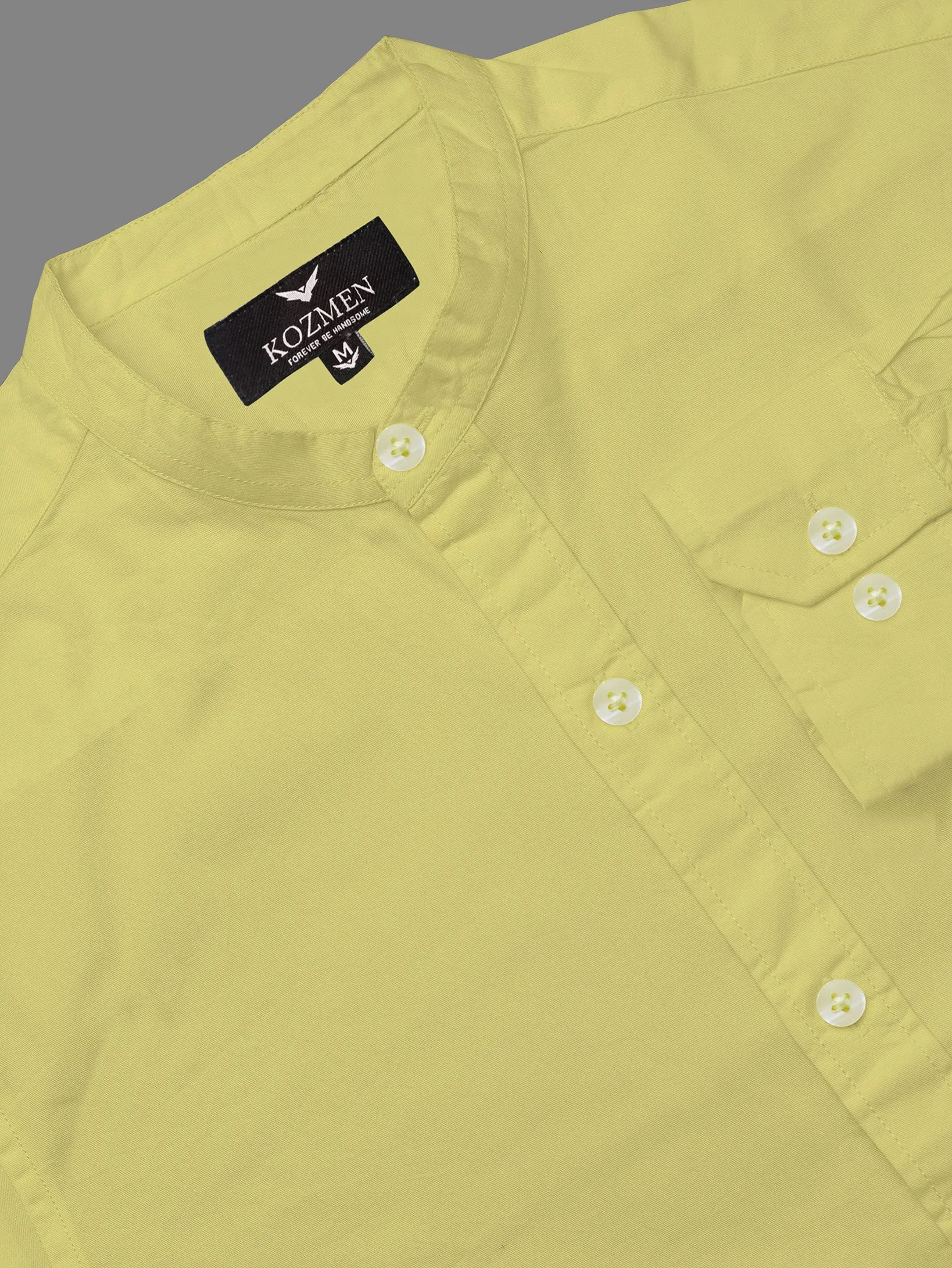 Lemon Premium Super Soft Solid Cotton Mandarin Collar Shirt