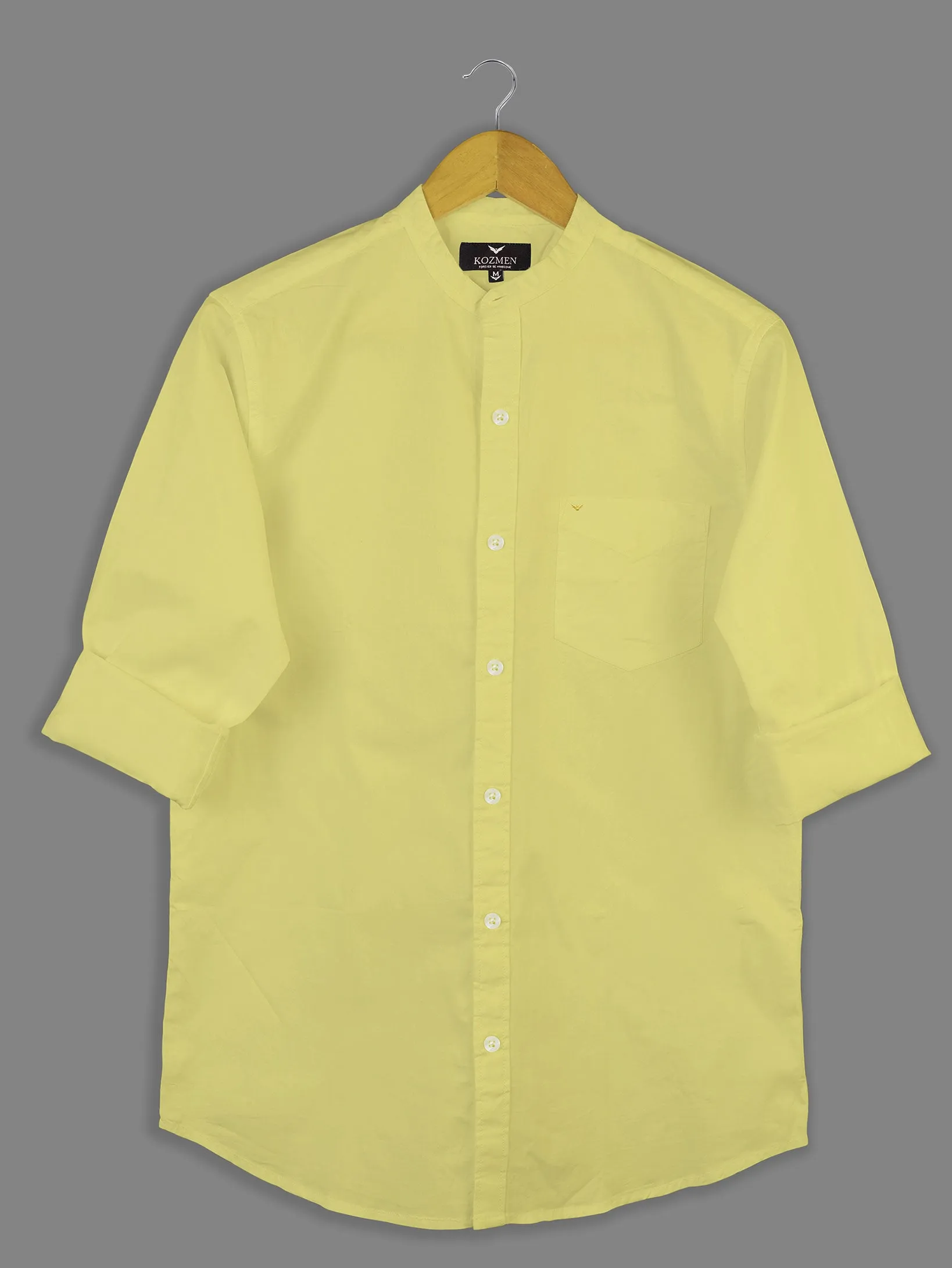 Lemon Premium Super Soft Solid Cotton Mandarin Collar Shirt