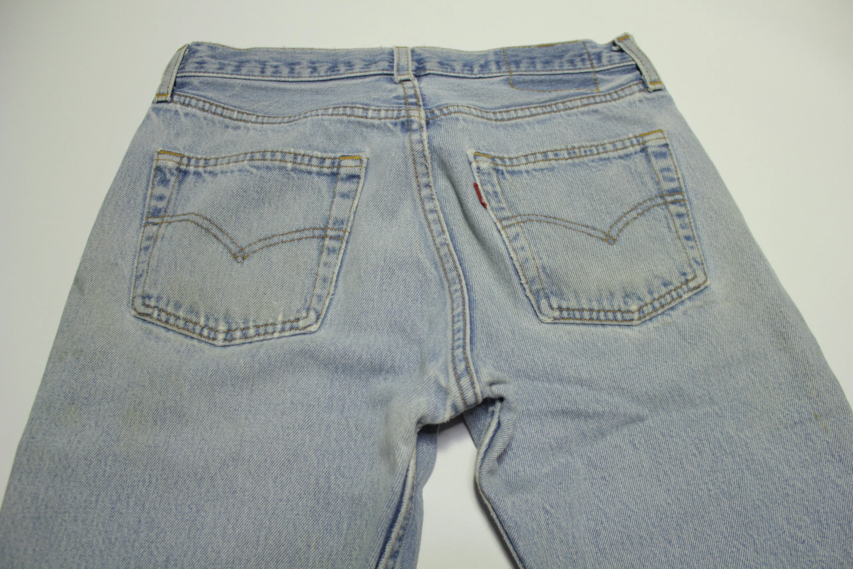 Levis 501 Distressed Button Fly Vintage 90's Denim Grunge Punk Red Tab Blue Jeans