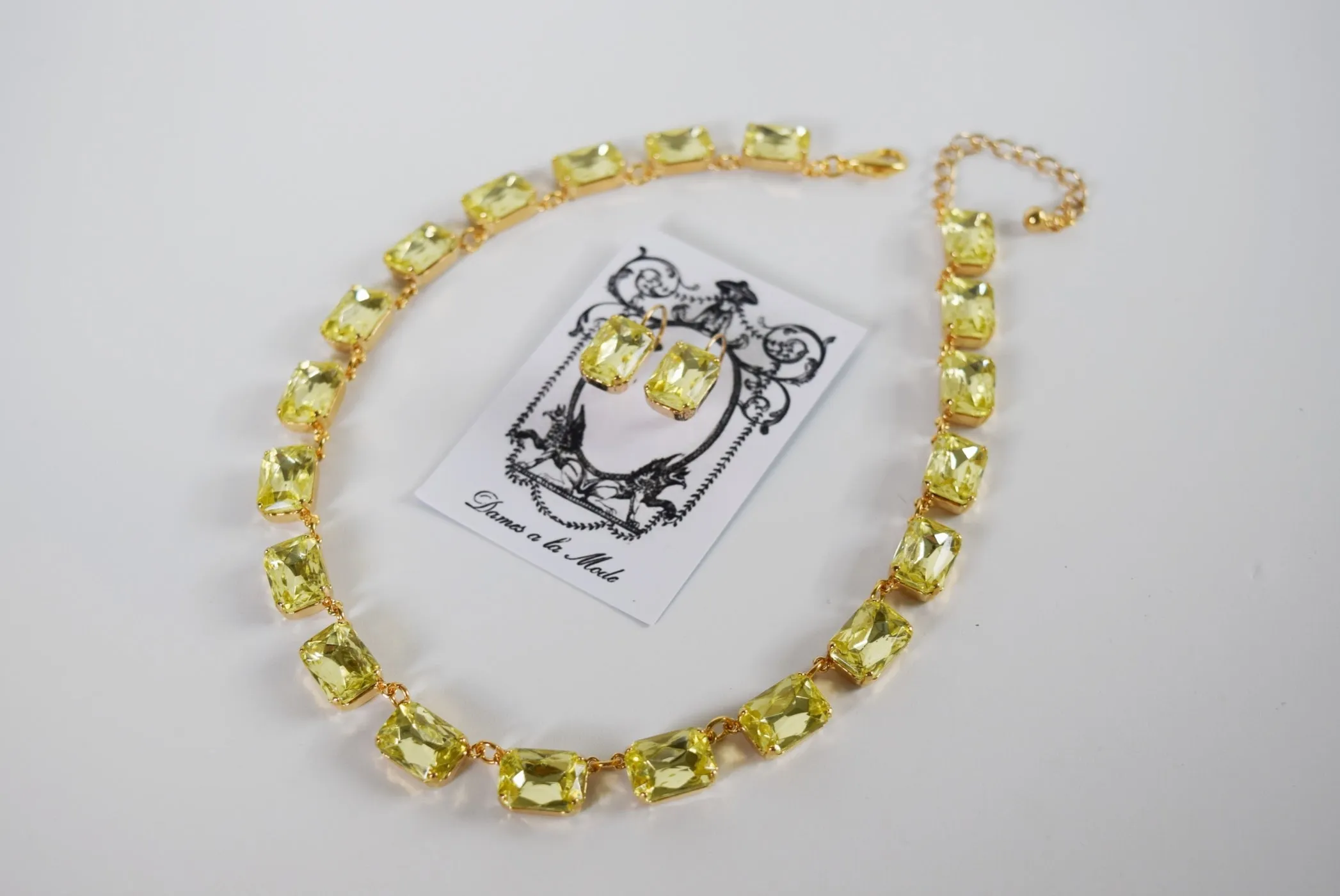 Light Yellow Collet Necklace - Medium Octagon