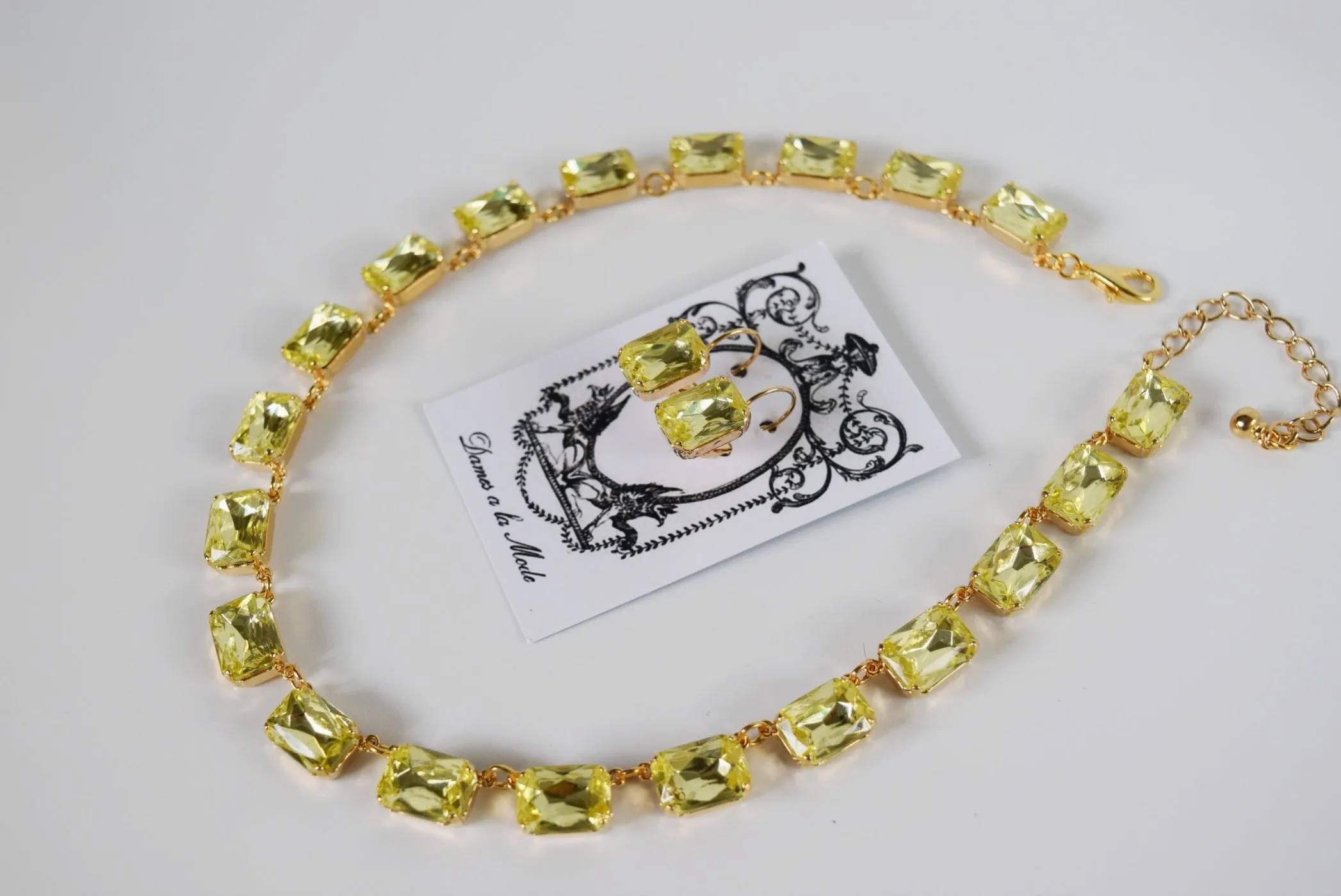 Light Yellow Collet Necklace - Medium Octagon