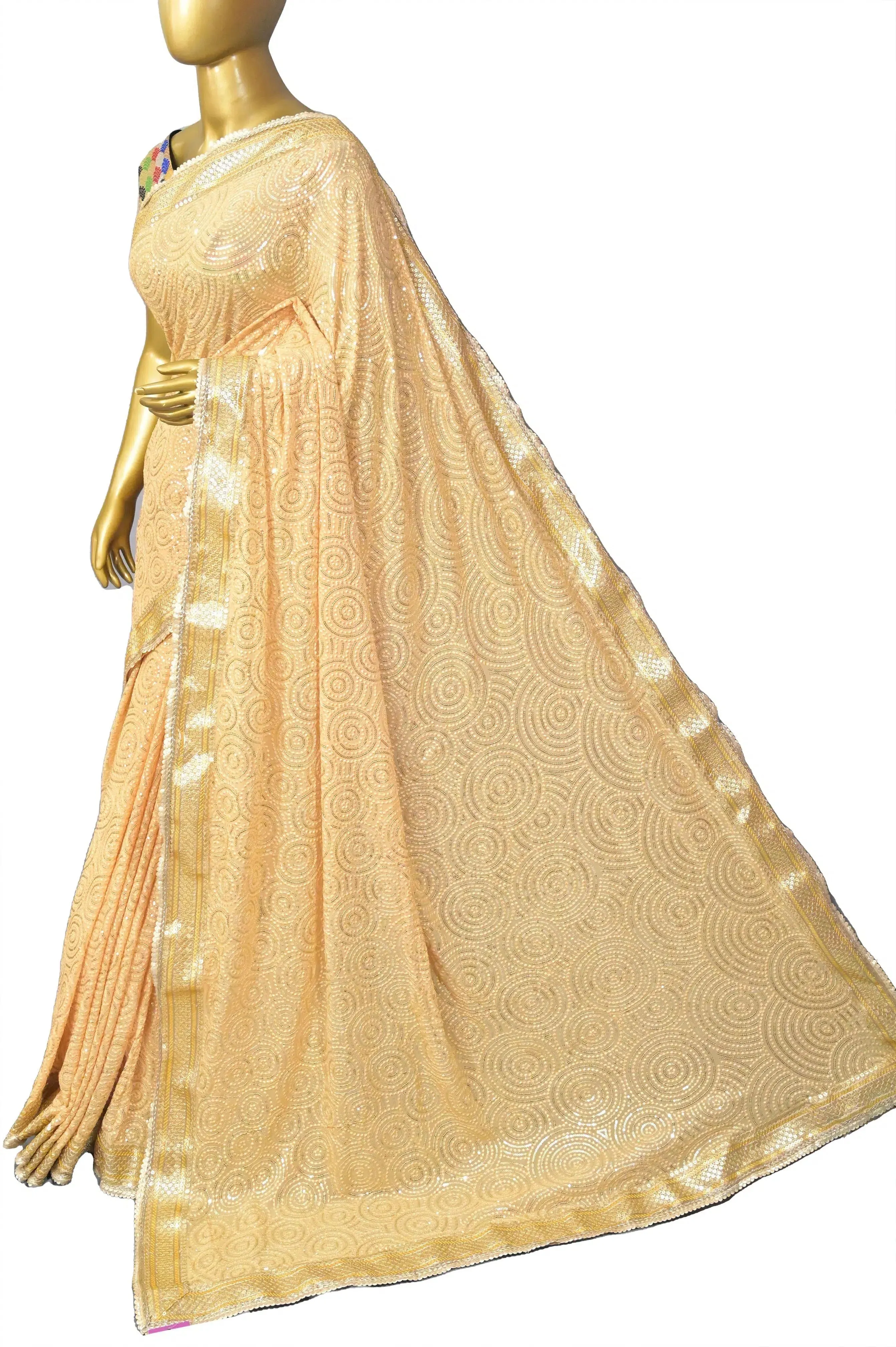 Light Yellow Color Pure Georgette Saree with Allover Sequin Work