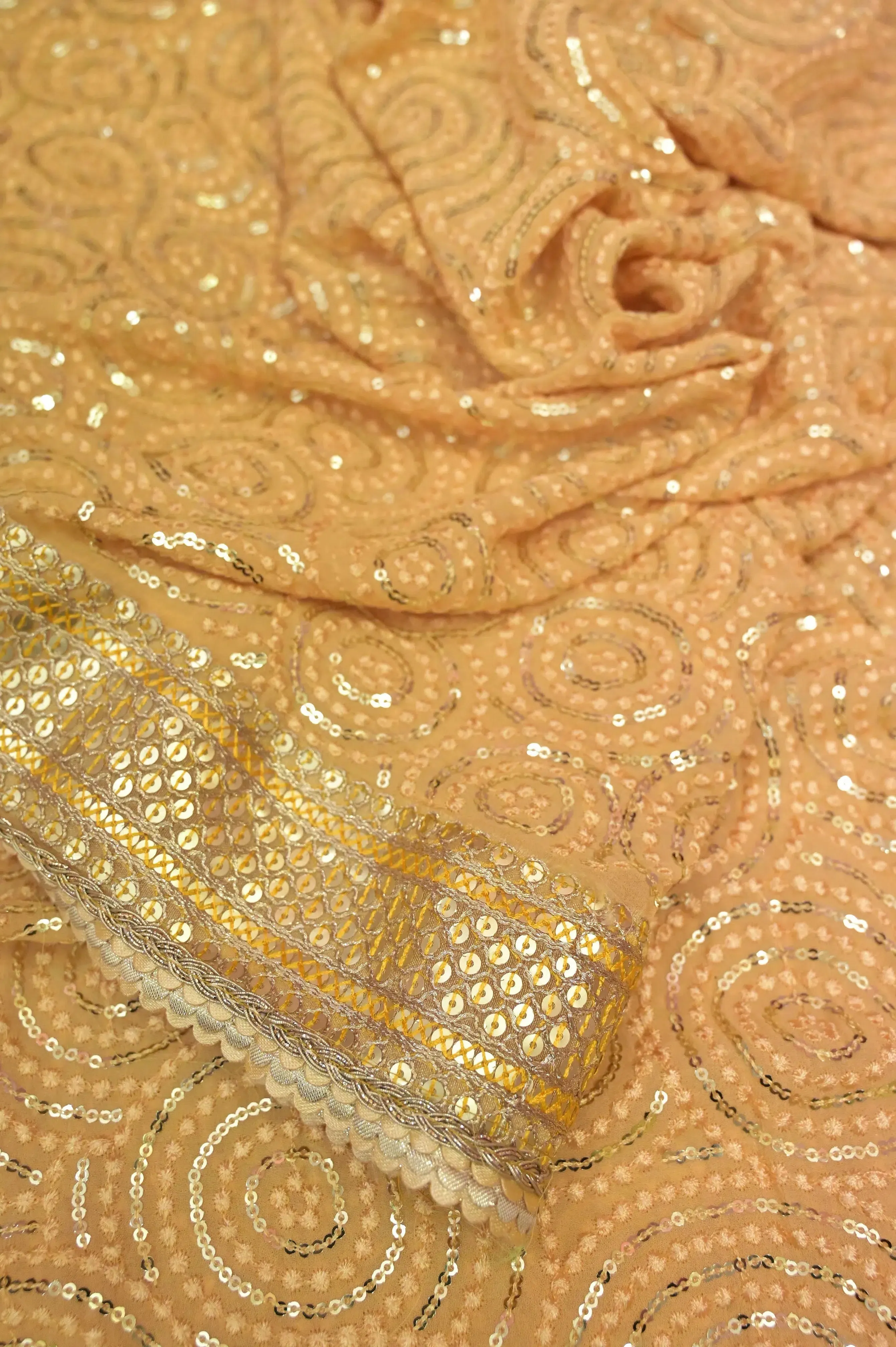 Light Yellow Color Pure Georgette Saree with Allover Sequin Work