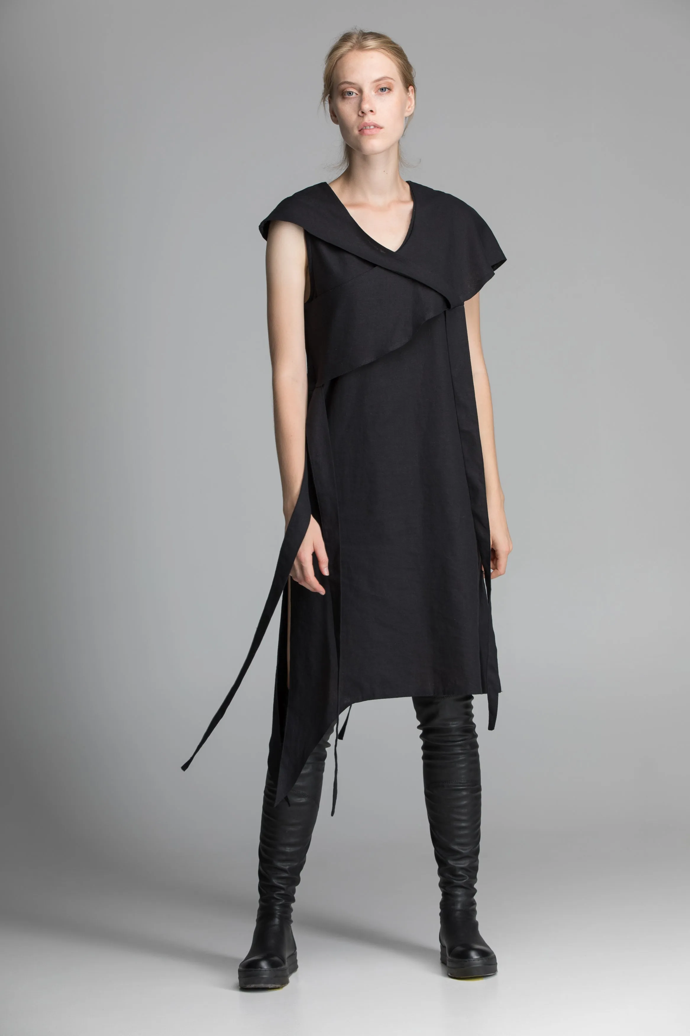 Linen Black Asymmetric Dress