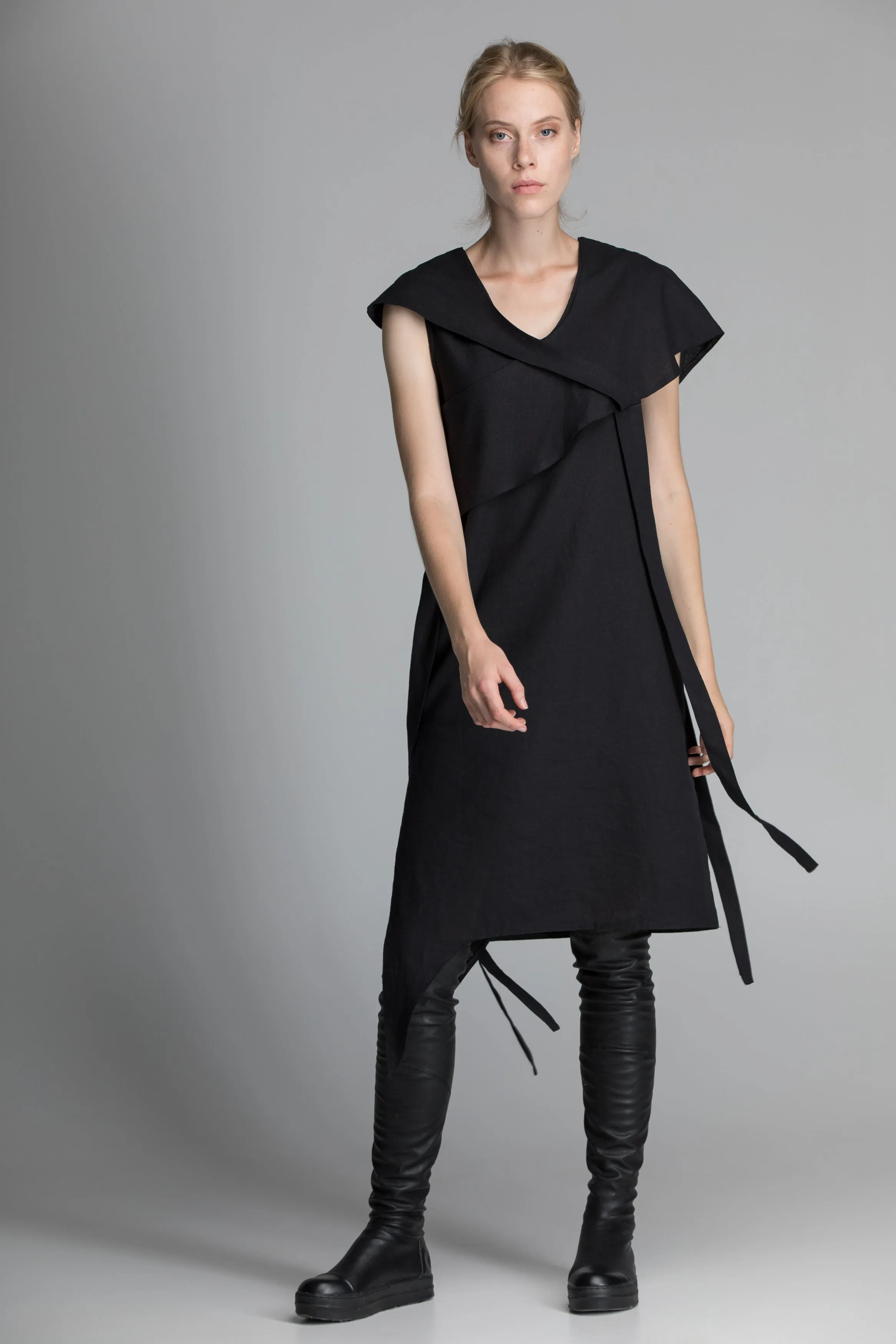 Linen Black Asymmetric Dress