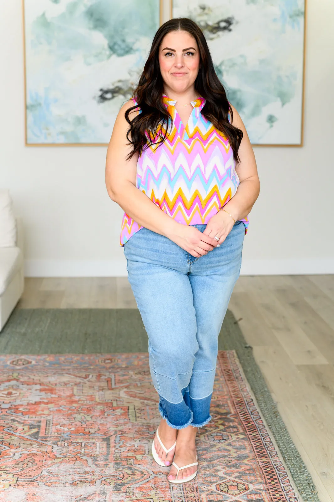 Lizzy Tank Top in Orange Multi Chevron - 4/12