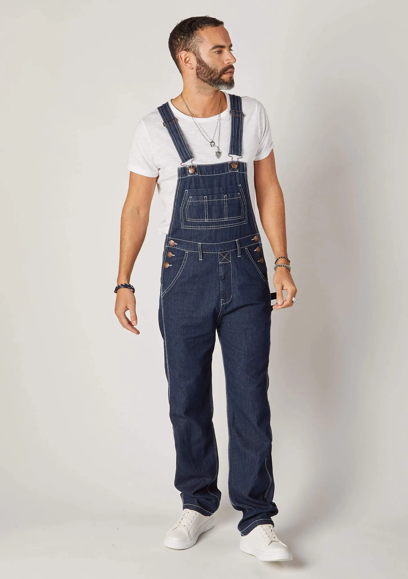 MADDOX Mens Relaxed Fit Denim Dungarees - Dark Blue