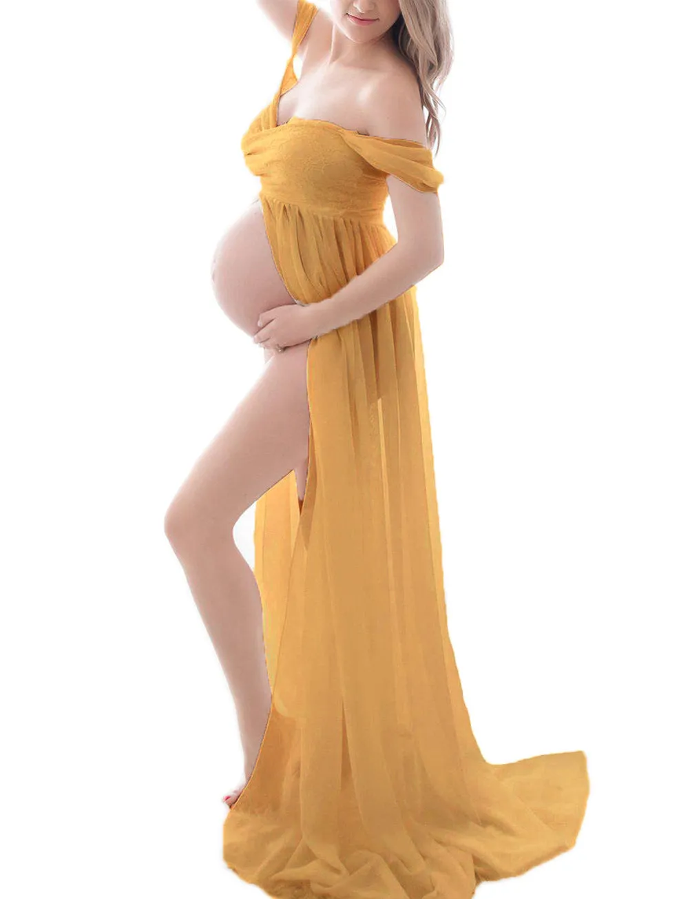 Maternity Shooting Solid Color Bustier Trailing Wraparound Dress