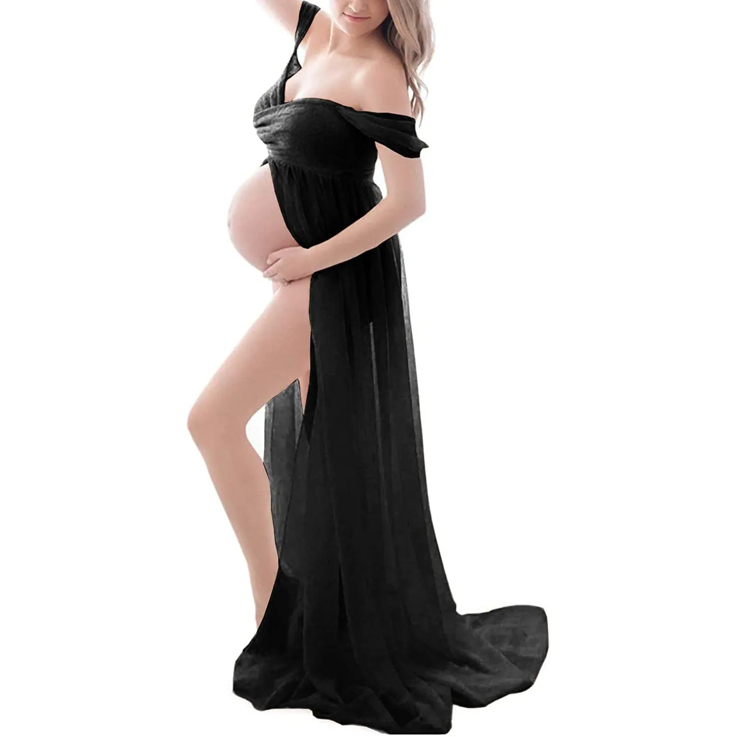 Maternity Shooting Solid Color Bustier Trailing Wraparound Dress