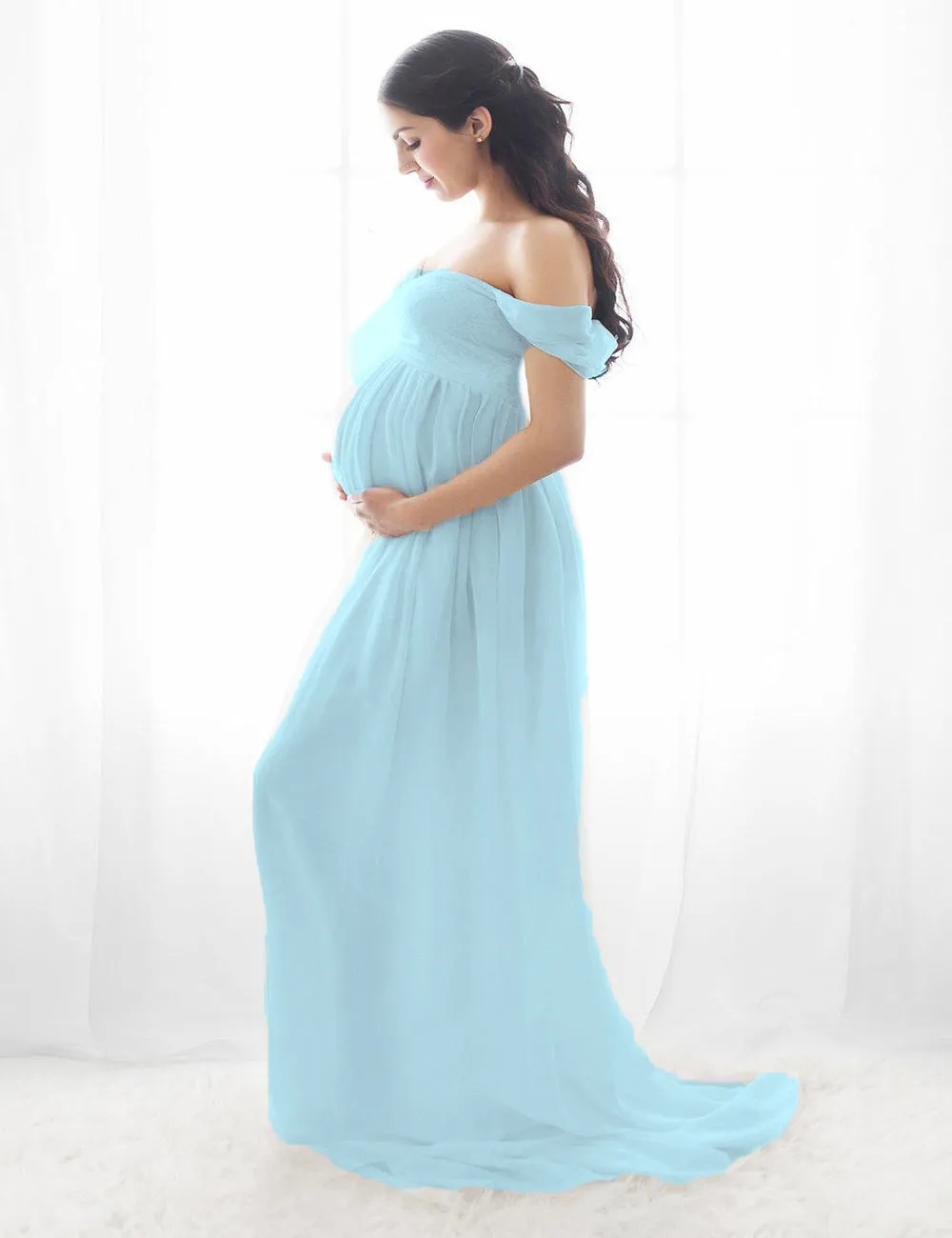 Maternity Shooting Solid Color Bustier Trailing Wraparound Dress