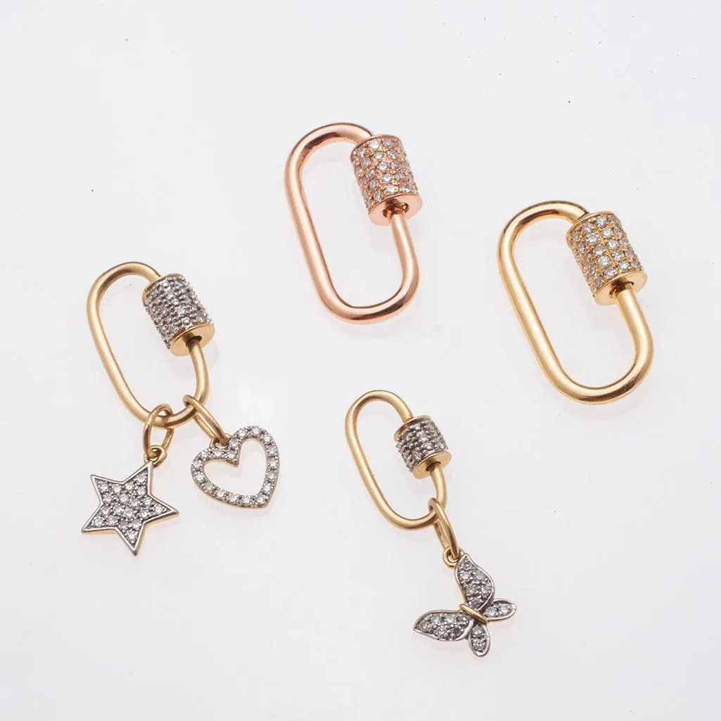 Medium Gold Carabiner Charm Enhancer with Diamonds