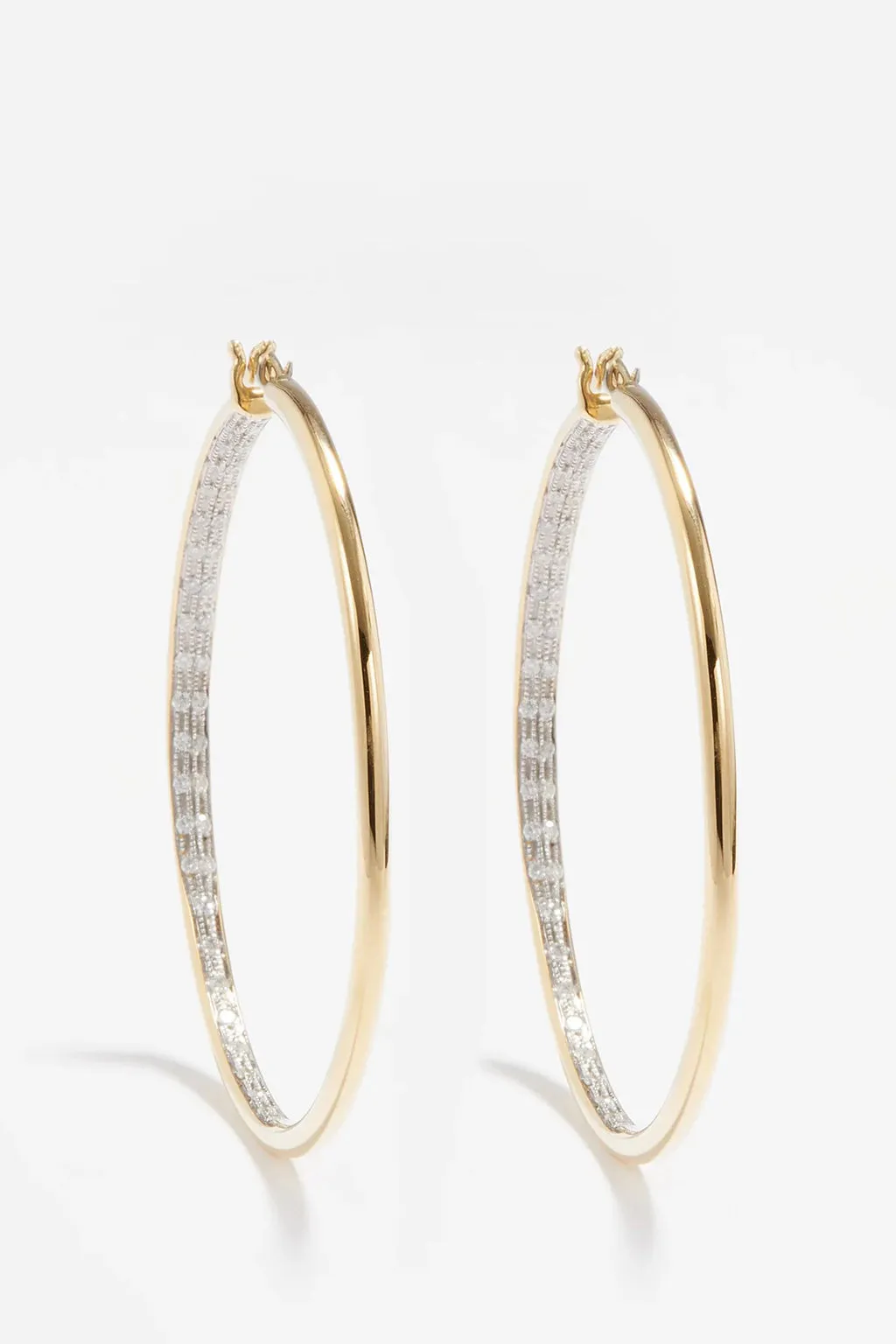 MEDIUM PAIR OF YELLOW GOLD AND DIAMOND HOOP EARRINGS