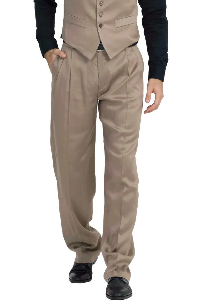 Mocha Men's Tango Pants With Two Pleats