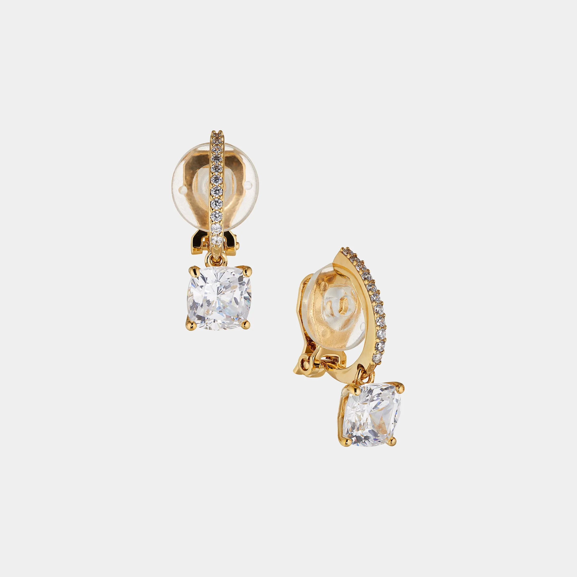 MODERN LOVE CUSHION CUT CZ DROP CLIP EARRINGS