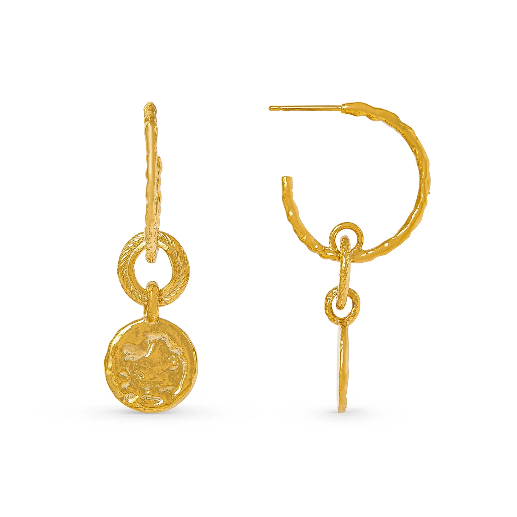 Molten Coin Hoop Drop Earrings