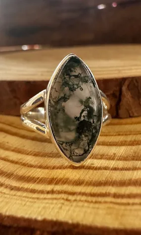 MOSS AGATE and Silver Ring Size 6