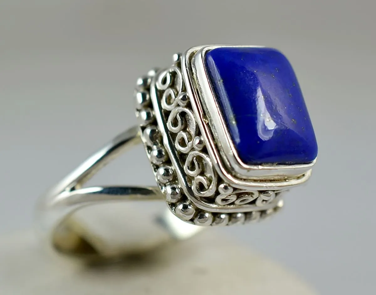 Natural Lapis Lazuli 925 Solid Sterling Silver Handmade Women Ring Sizes 4 to 13 (US)