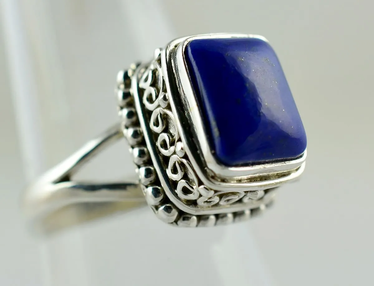 Natural Lapis Lazuli 925 Solid Sterling Silver Handmade Women Ring Sizes 4 to 13 (US)