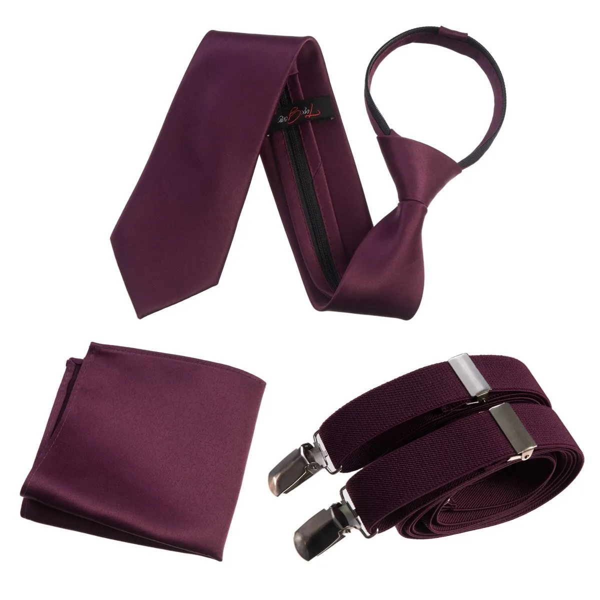 Neck Tie Pocket Square and Adjustable Stretch Suspender Set