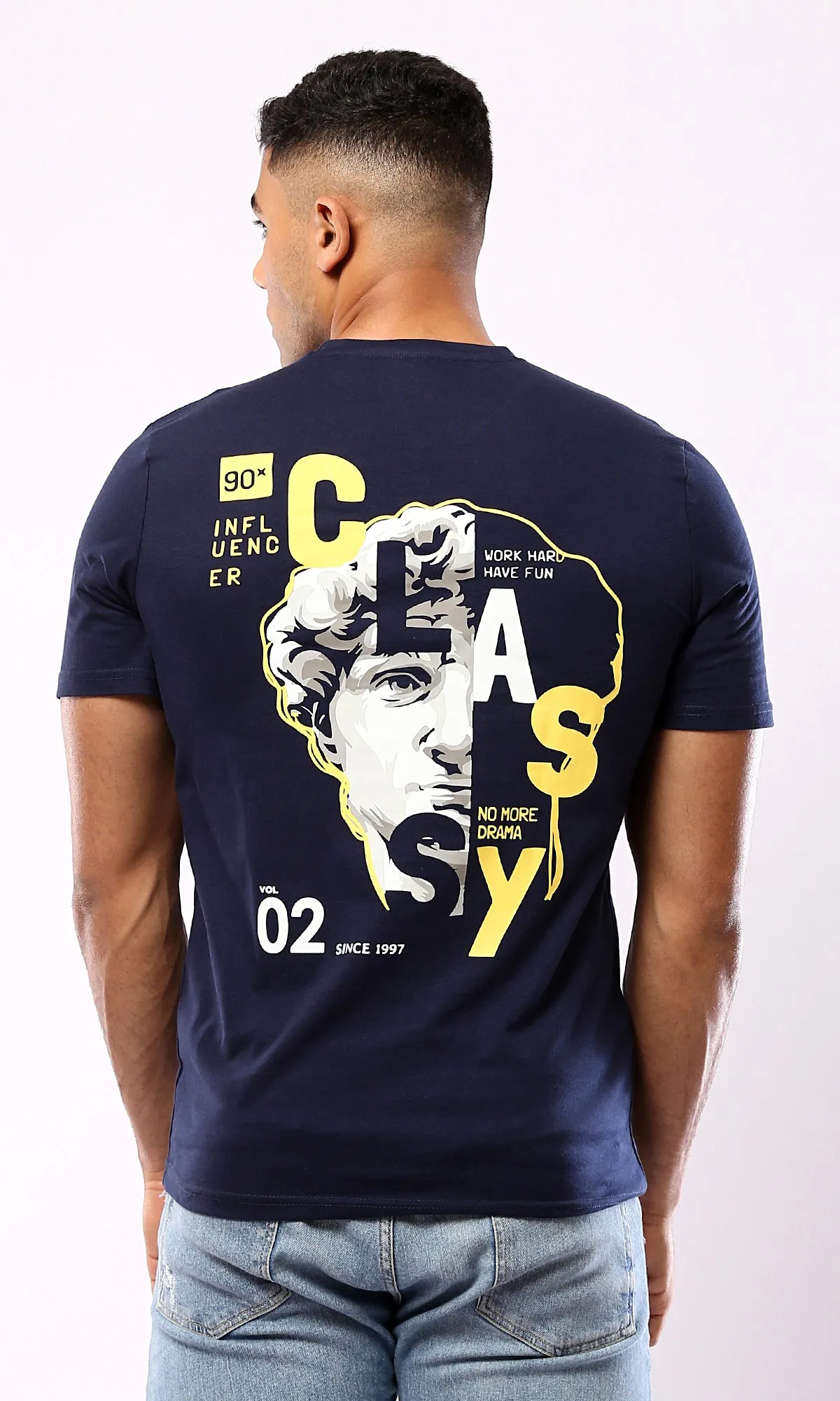 O179016 Navy Blue Classy Printed Casual Tee