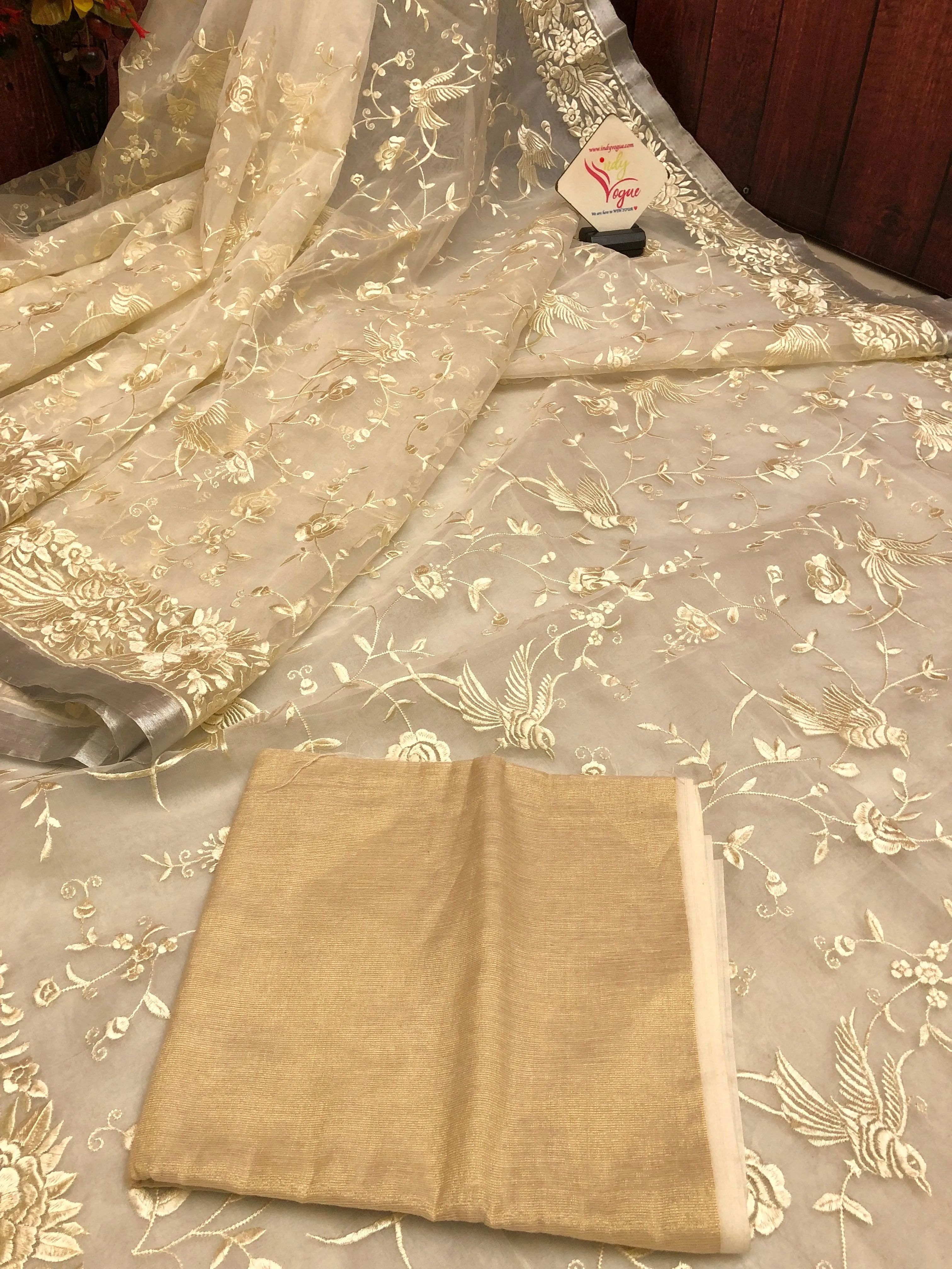 Off white Color Resham Handloom with Parsi Embroidery