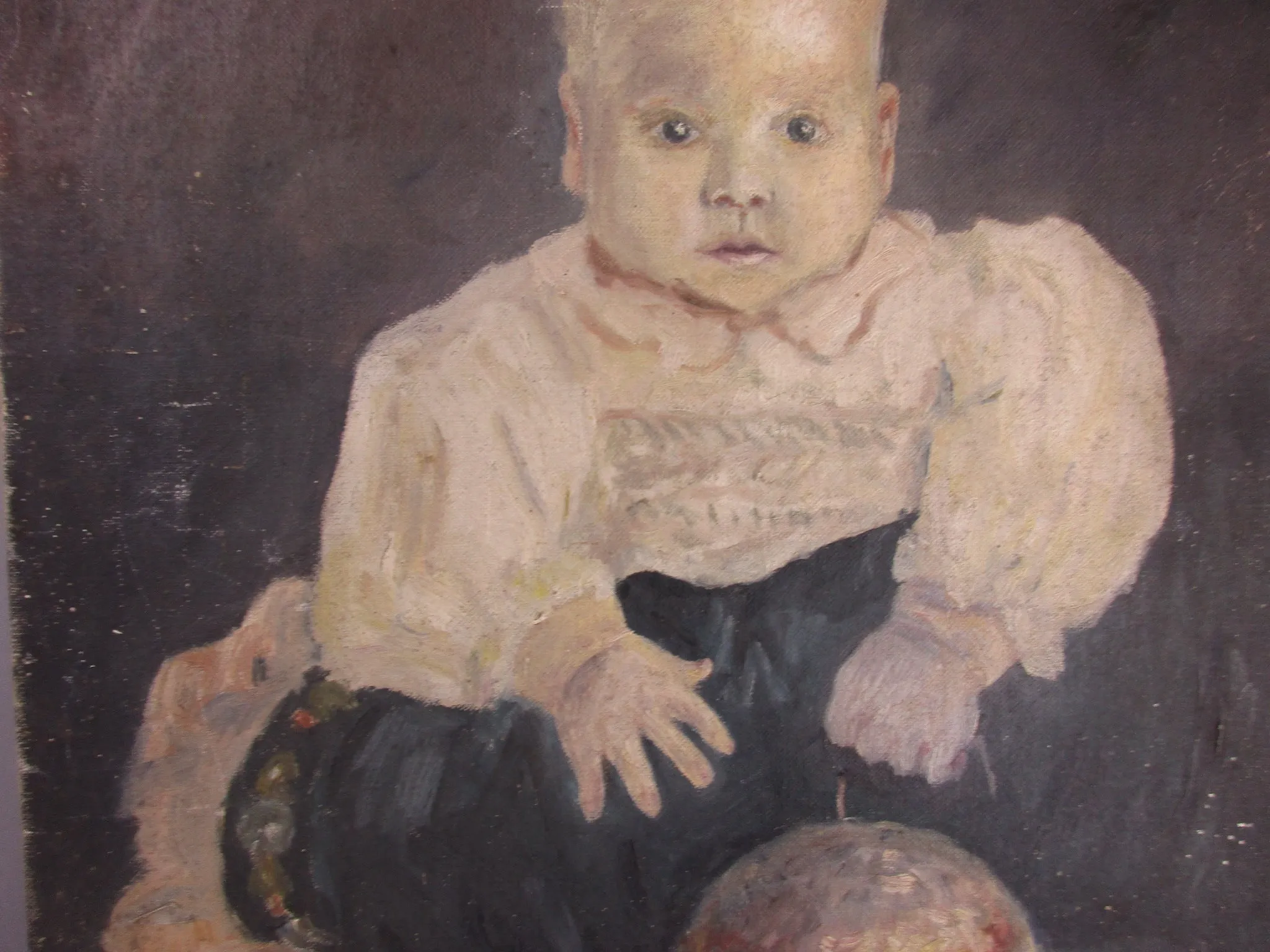 Oil On Canvas Of A Baby Vintage Mid-century c1960